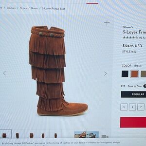 Minnetonka Moccasin boots, 5 layer fringe. Brown. New. Size 9.